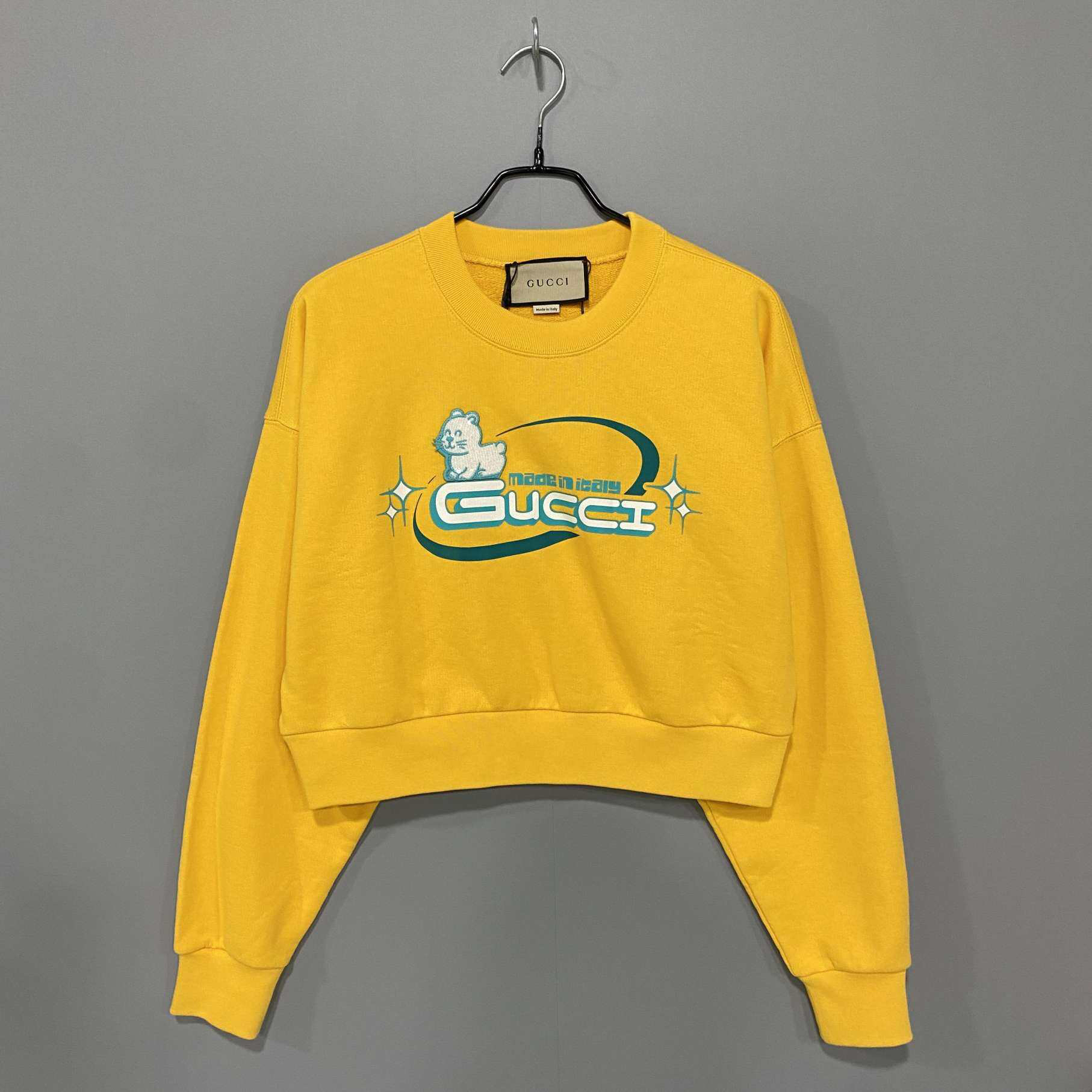 未使用 GUCCI/古驰 黄色猫咪logo卫衣 GUCCI /古驰/XS码/47825