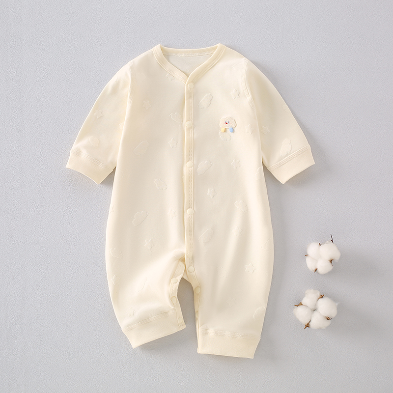 春夏款移圈提花连体纯棉爬爬服新生儿男女宝宝无骨哈衣舒适居家服