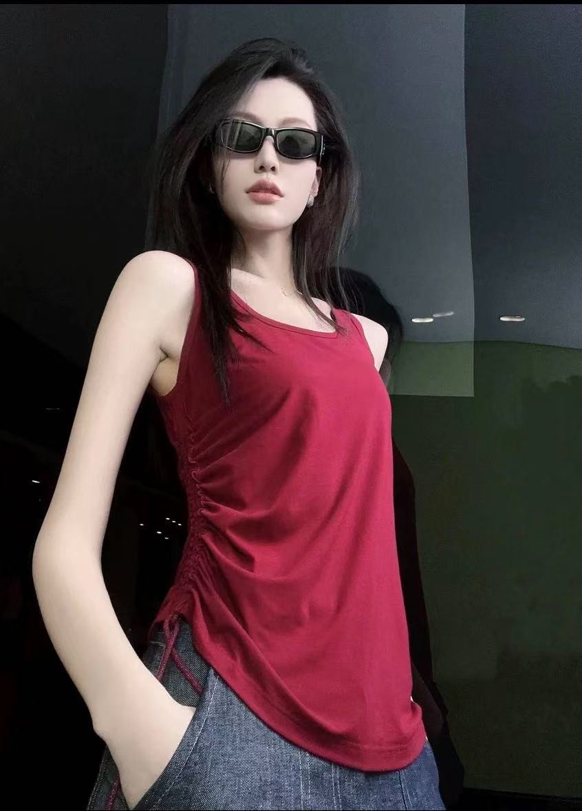 红色中式 抽绳背心