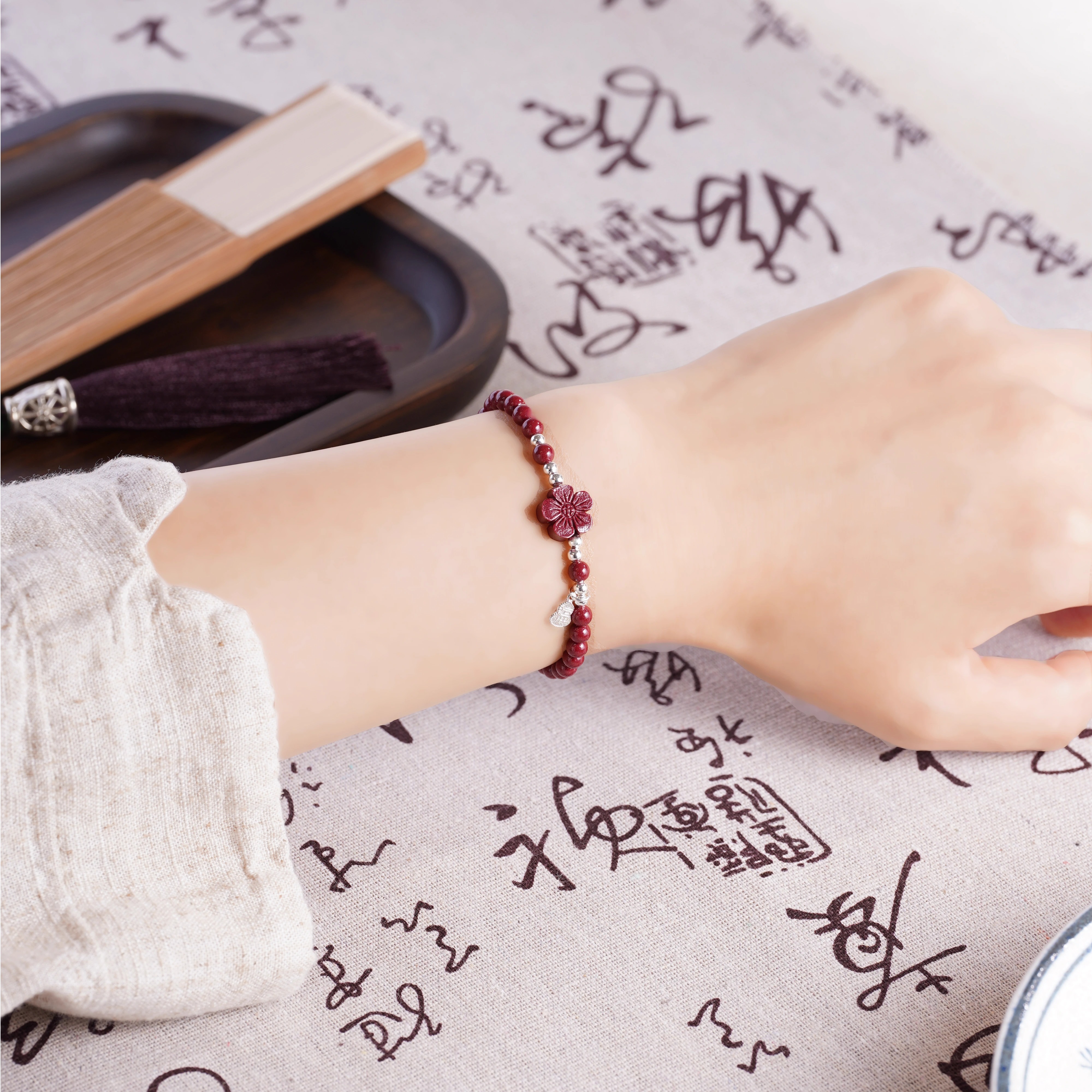 含辰砂工艺品普陀山【桃花映】朱砂手串女款新款闺蜜款式潮流均码