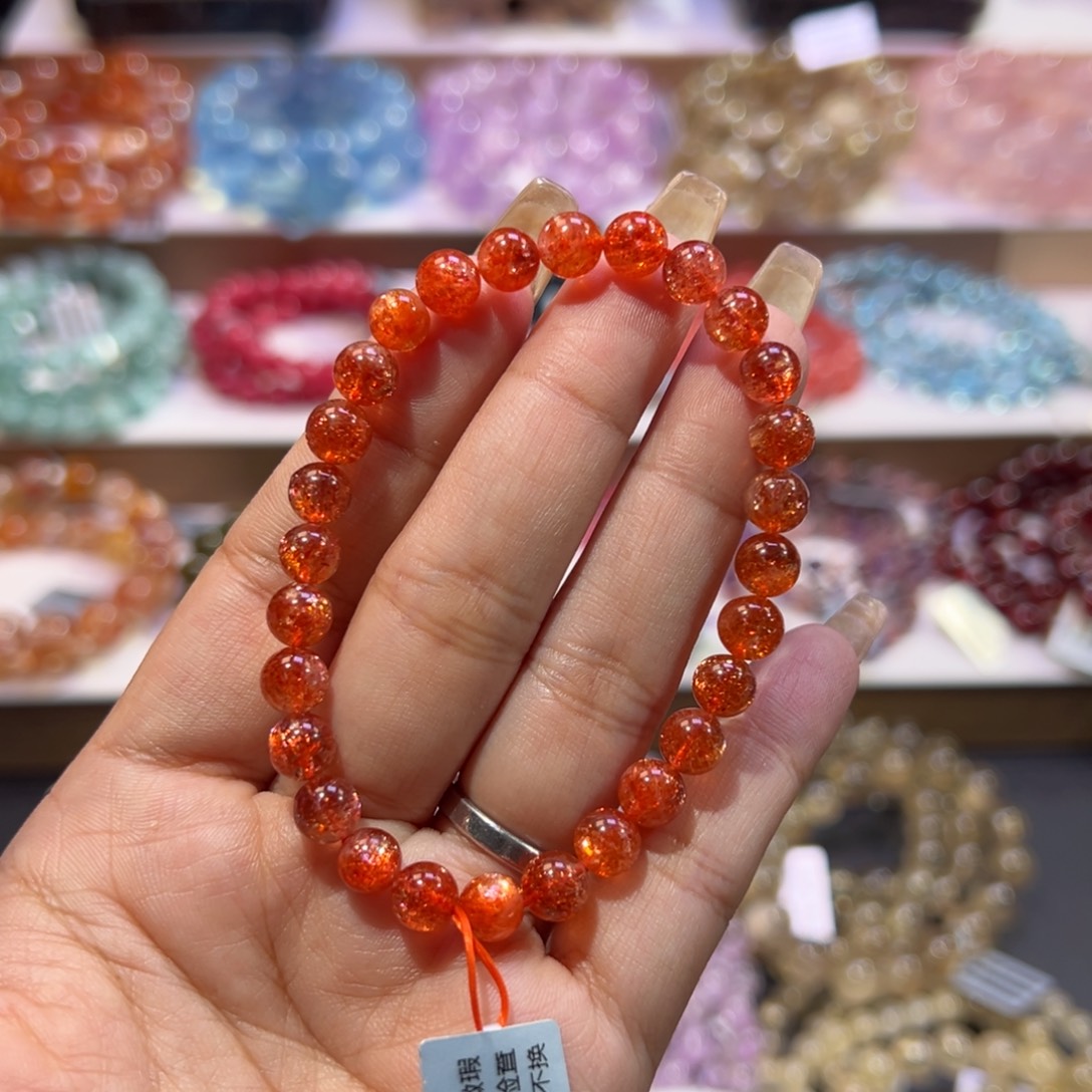 长石未镶嵌手串高货金太阳6.7mm