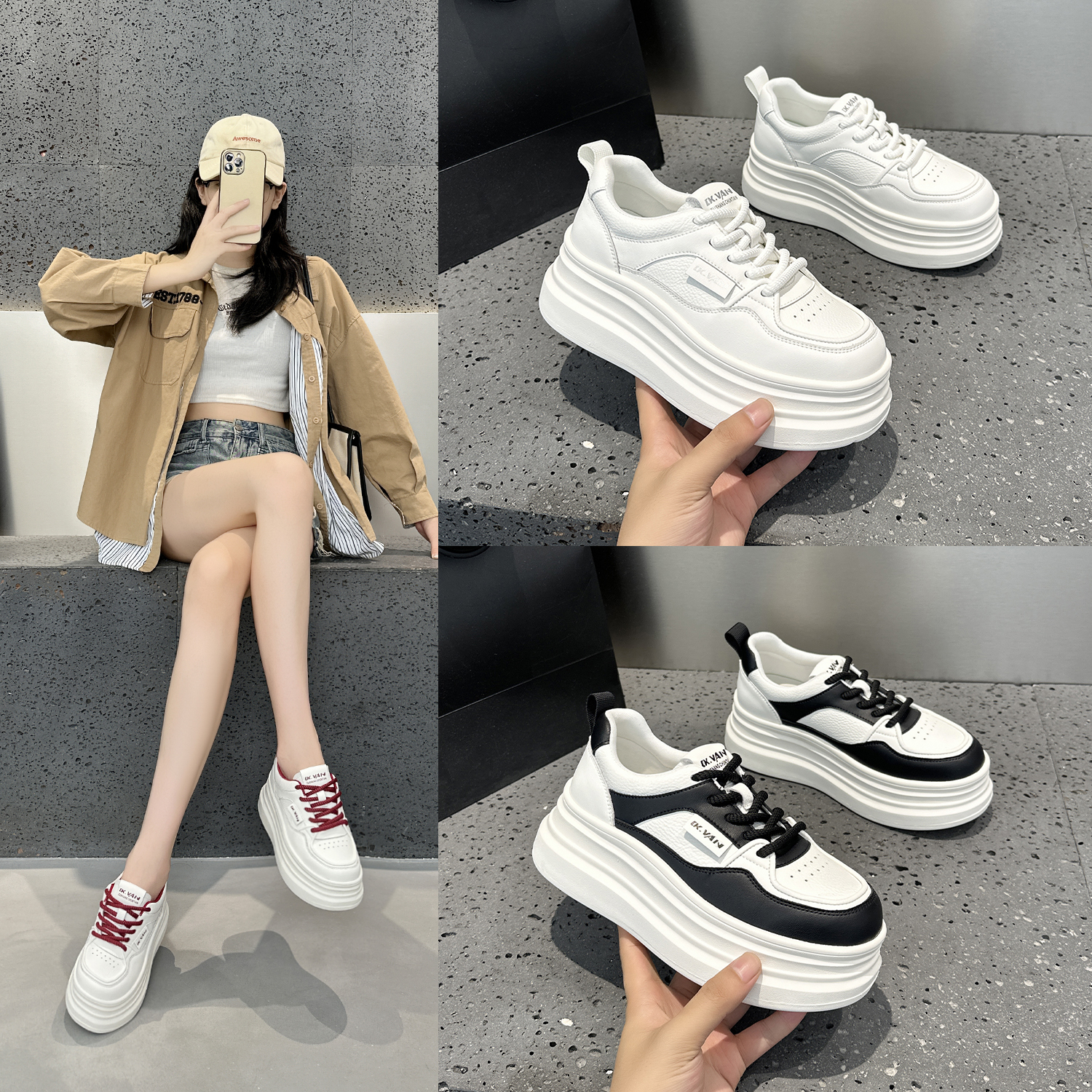 小白鞋女2025厚底增高春秋新款时尚透气百搭板鞋秋季女鞋子