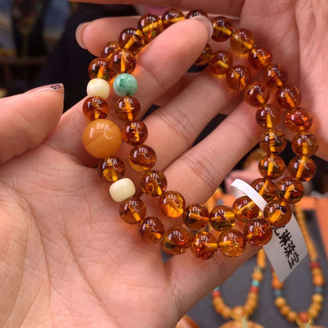 琥珀（花珀）手串未镶嵌天然