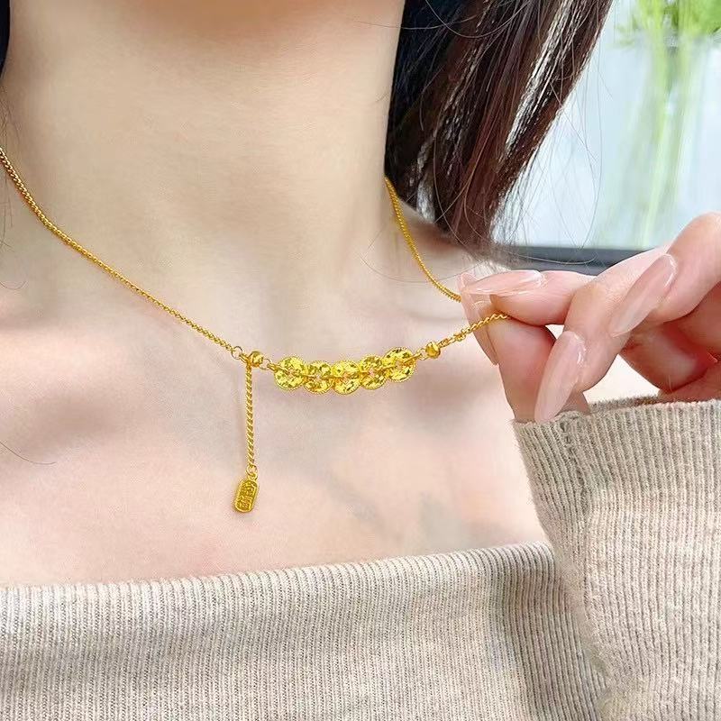 铜合金项链 D403 时尚轻奢气质百搭优雅项链小众简约金色素款精致