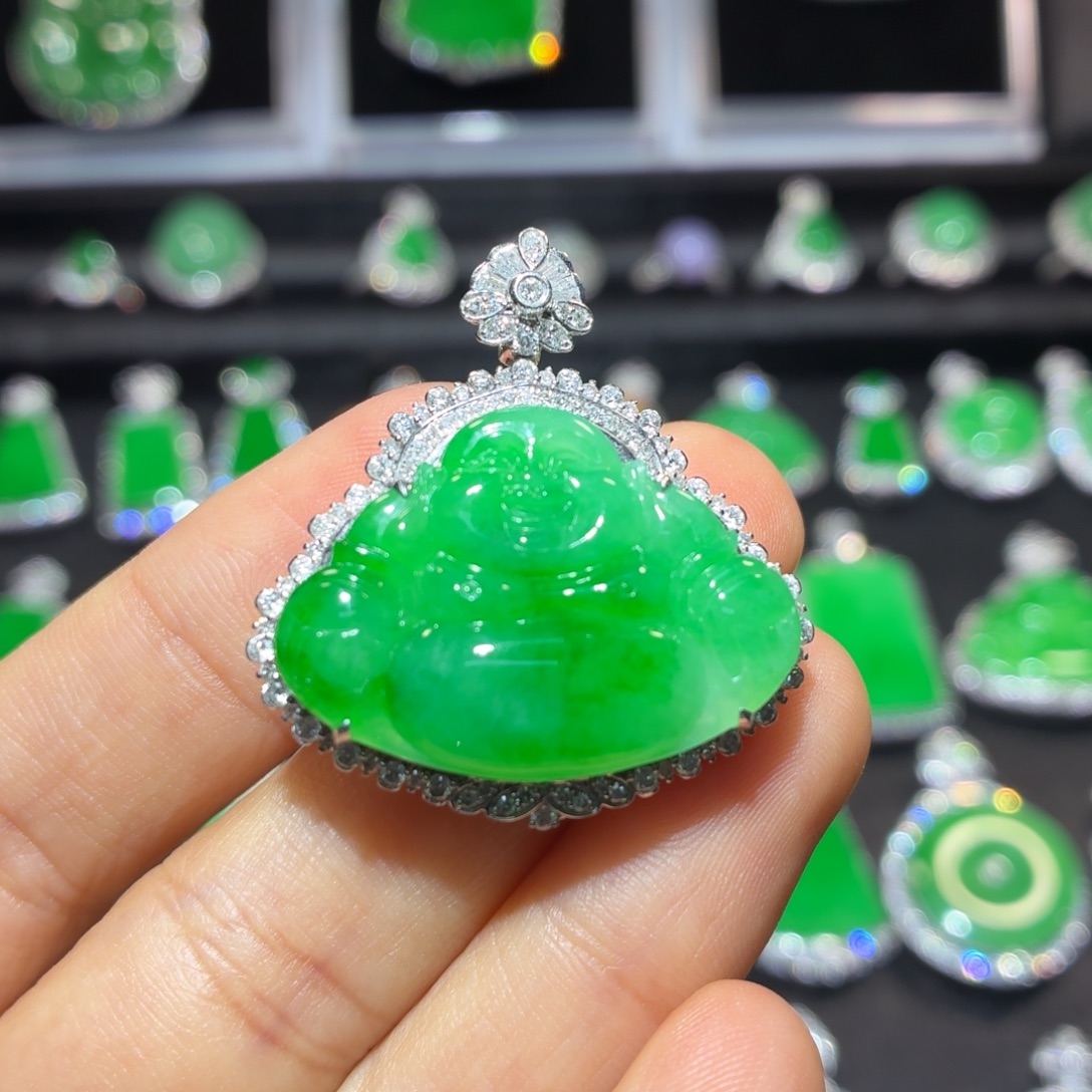 翡翠18K金镶嵌吊坠(不含链)翡翠