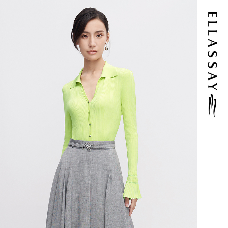 【晨粉专享】歌力思早春微喇袖口简约针织衫EWF341M00700