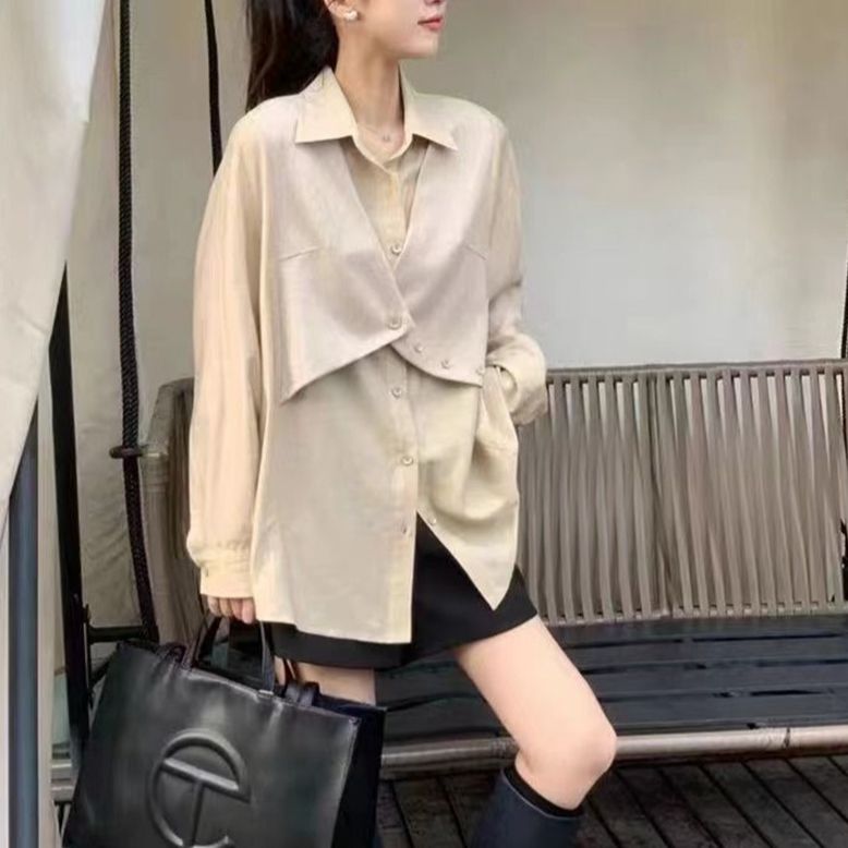 CHUYU专属秋季新款拼接假两件设计感小众宽松显瘦休闲上衣8831