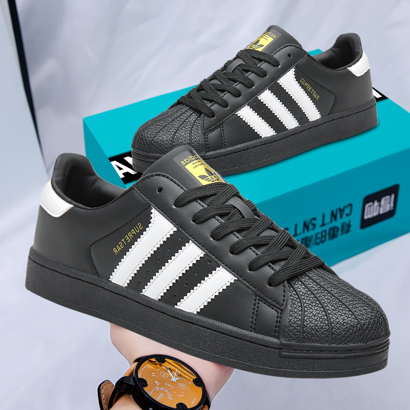 金标黑色贝壳写男女款贝壳头夏季清凉小白鞋厚底板鞋休闲运动鞋男