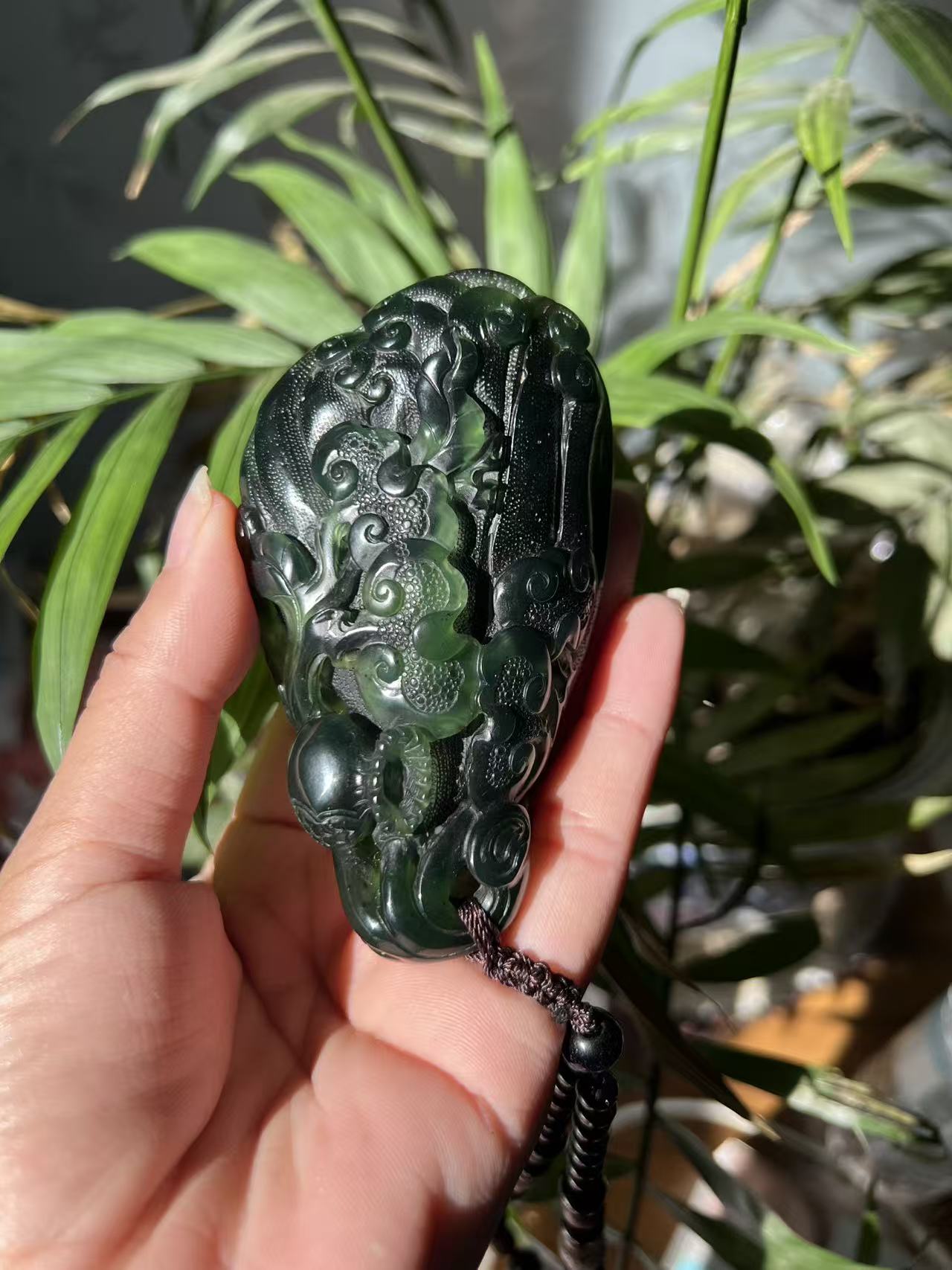 蛇纹石玉 泰山玉手把 纯手工雕刻