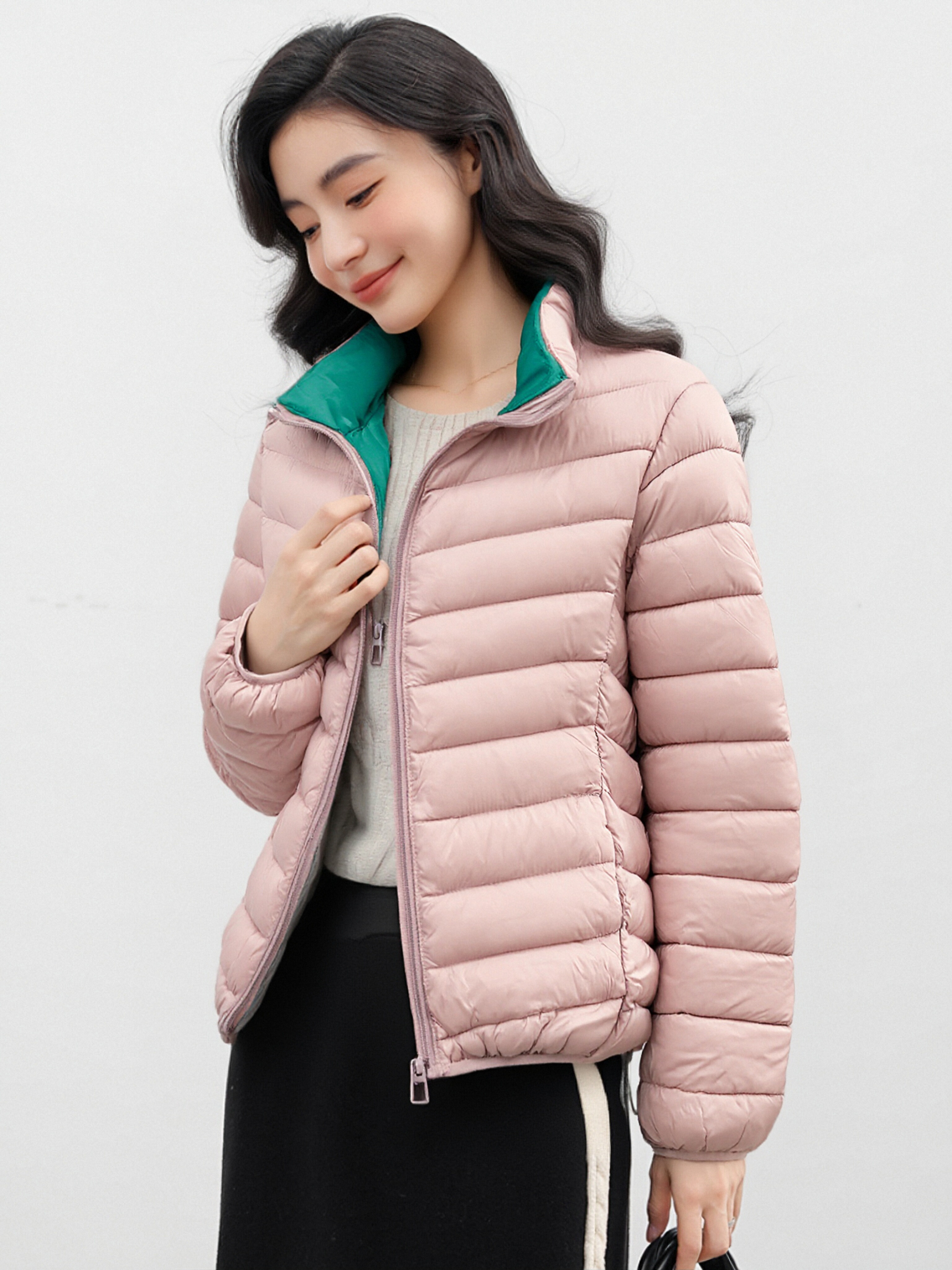 男女同款简约保暖百搭休闲舒适秋冬季立领休闲棉服6C906
