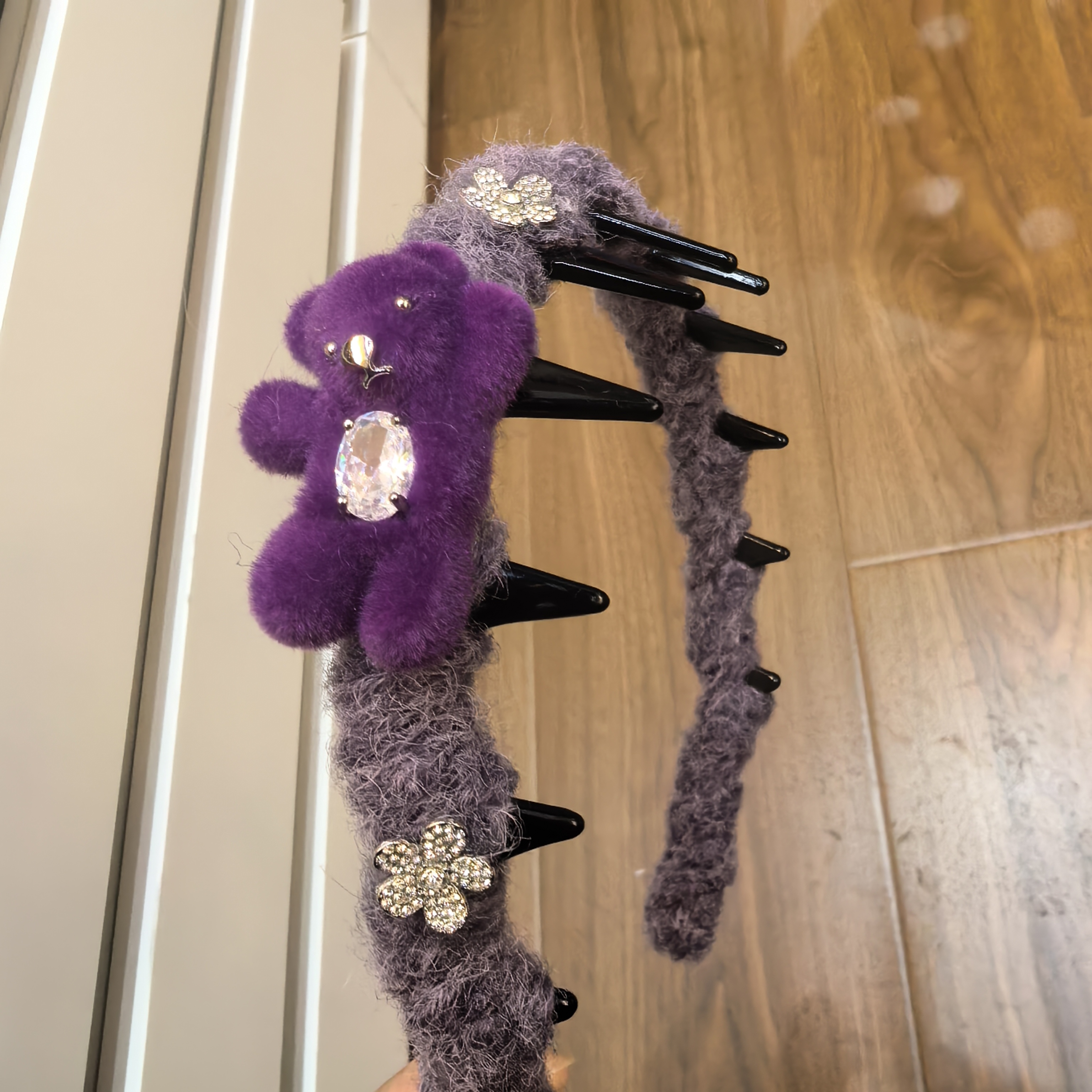 F079紫色小熊闪闪波浪尺发箍