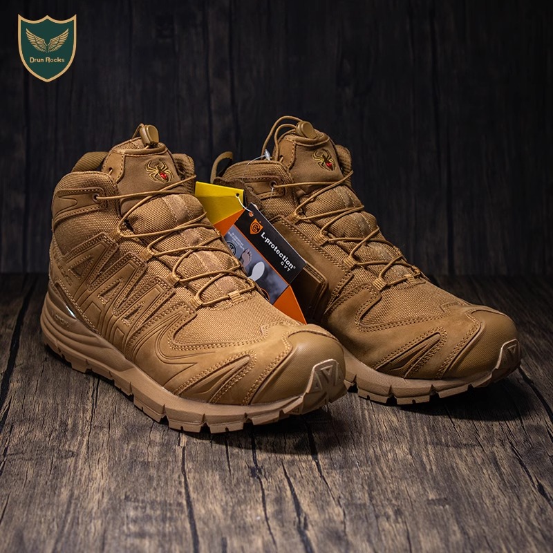 君洛克蜘蛛eVent防水中帮V底登山鞋男户外耐磨防穿刺免系带战术靴
