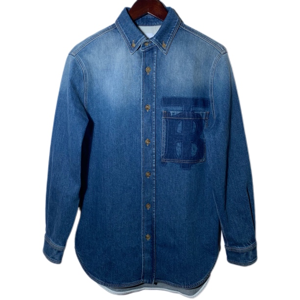99新 BURBERRY/博柏利 新款蓝色TB牛仔衬衫外套 xxs码 H0203