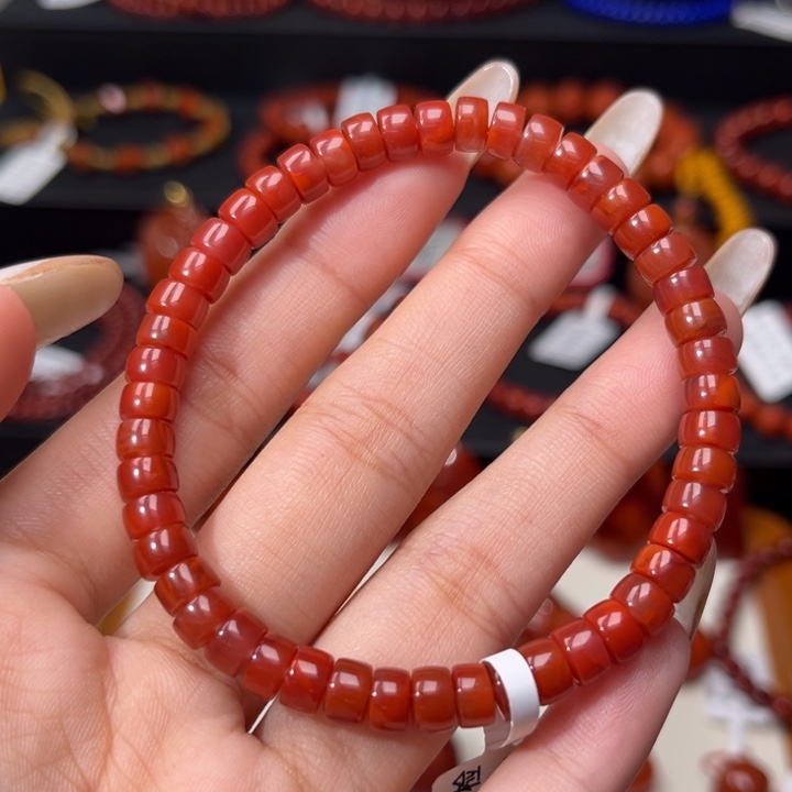 南红玛瑙未镶嵌手链精工直切药片6mm满玫红