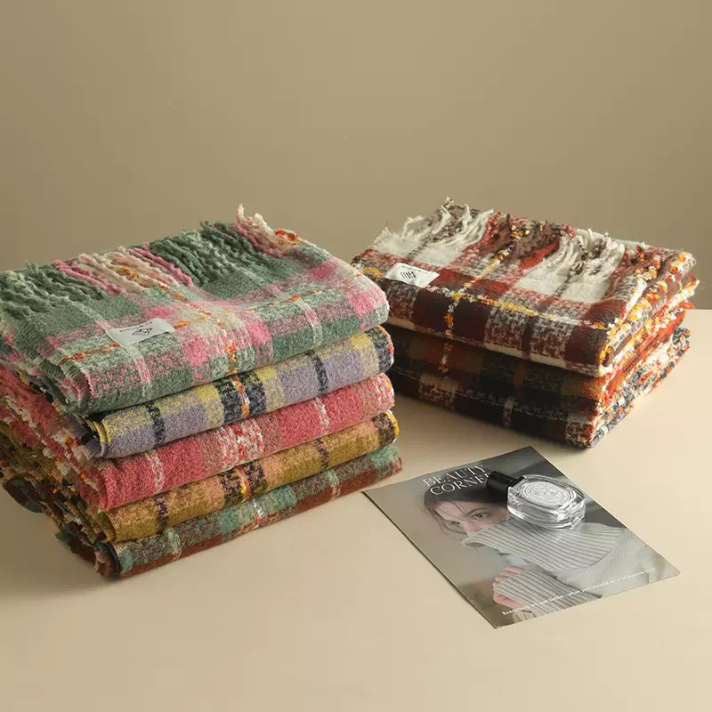 韩系流星格子围巾女秋冬季加厚保暖围脖披肩百搭学生通勤