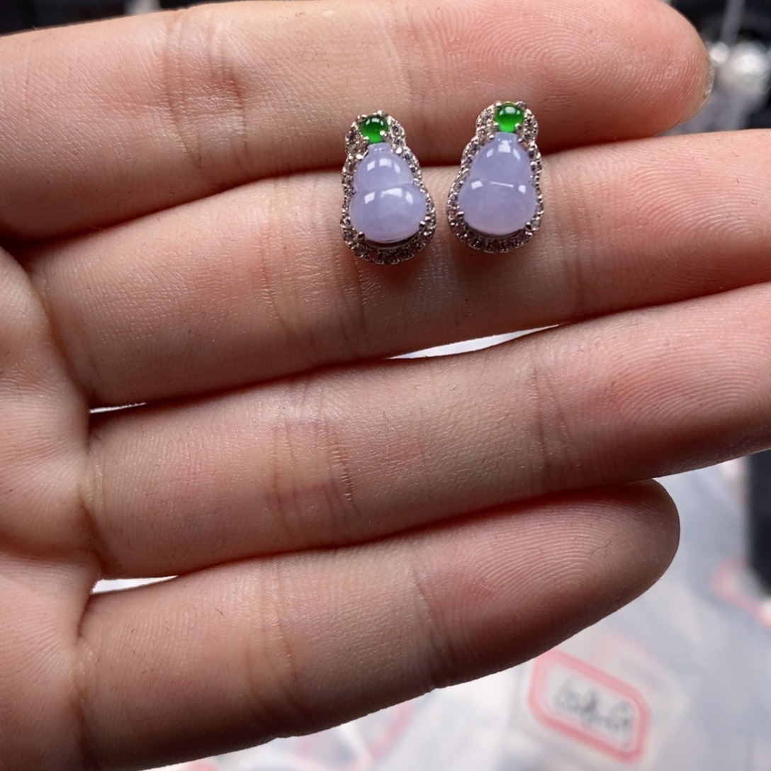 翡翠耳饰银S925镶嵌大*天然缅甸翡翠a货