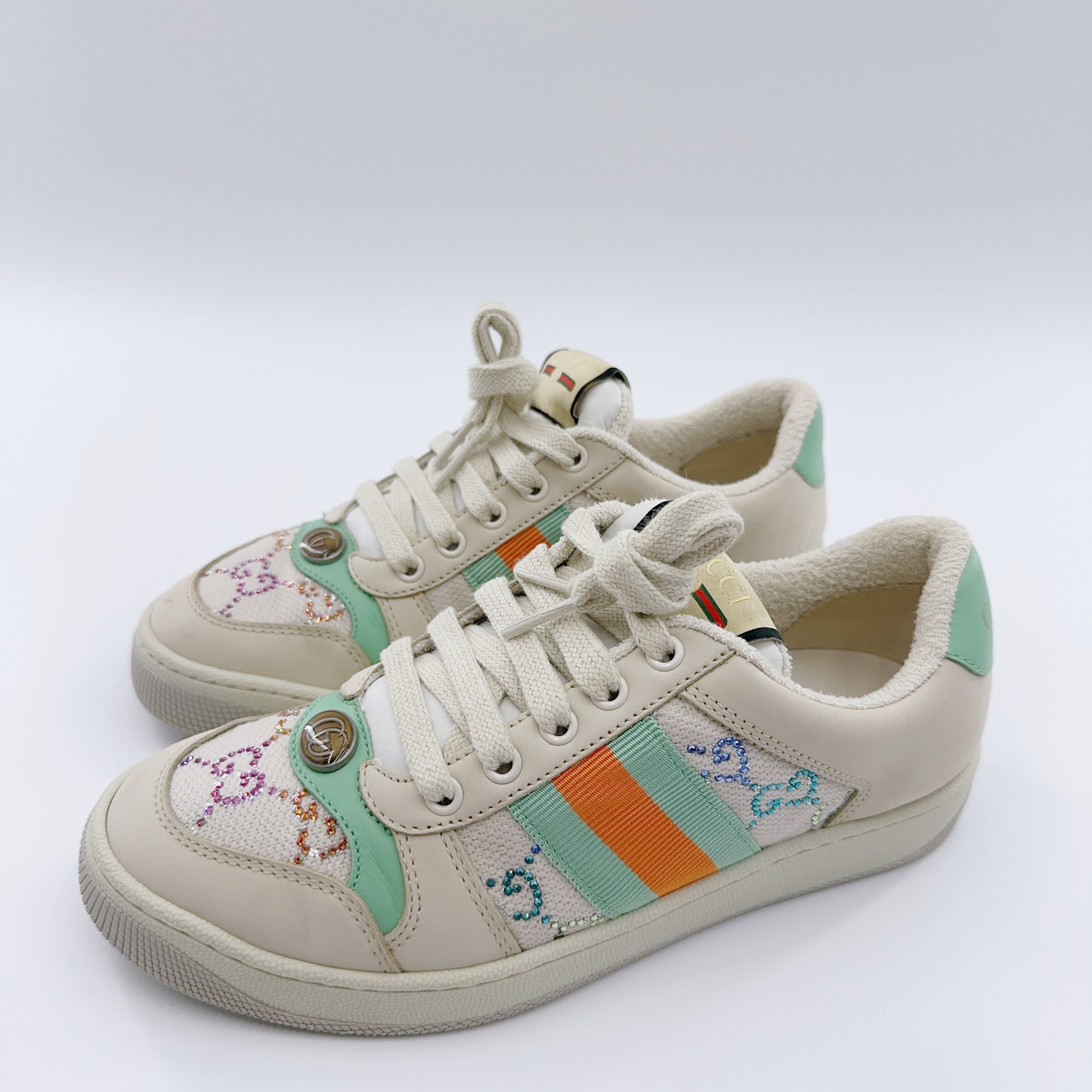 95新 GUCCI/古驰 36码/彩钻小脏鞋/01851