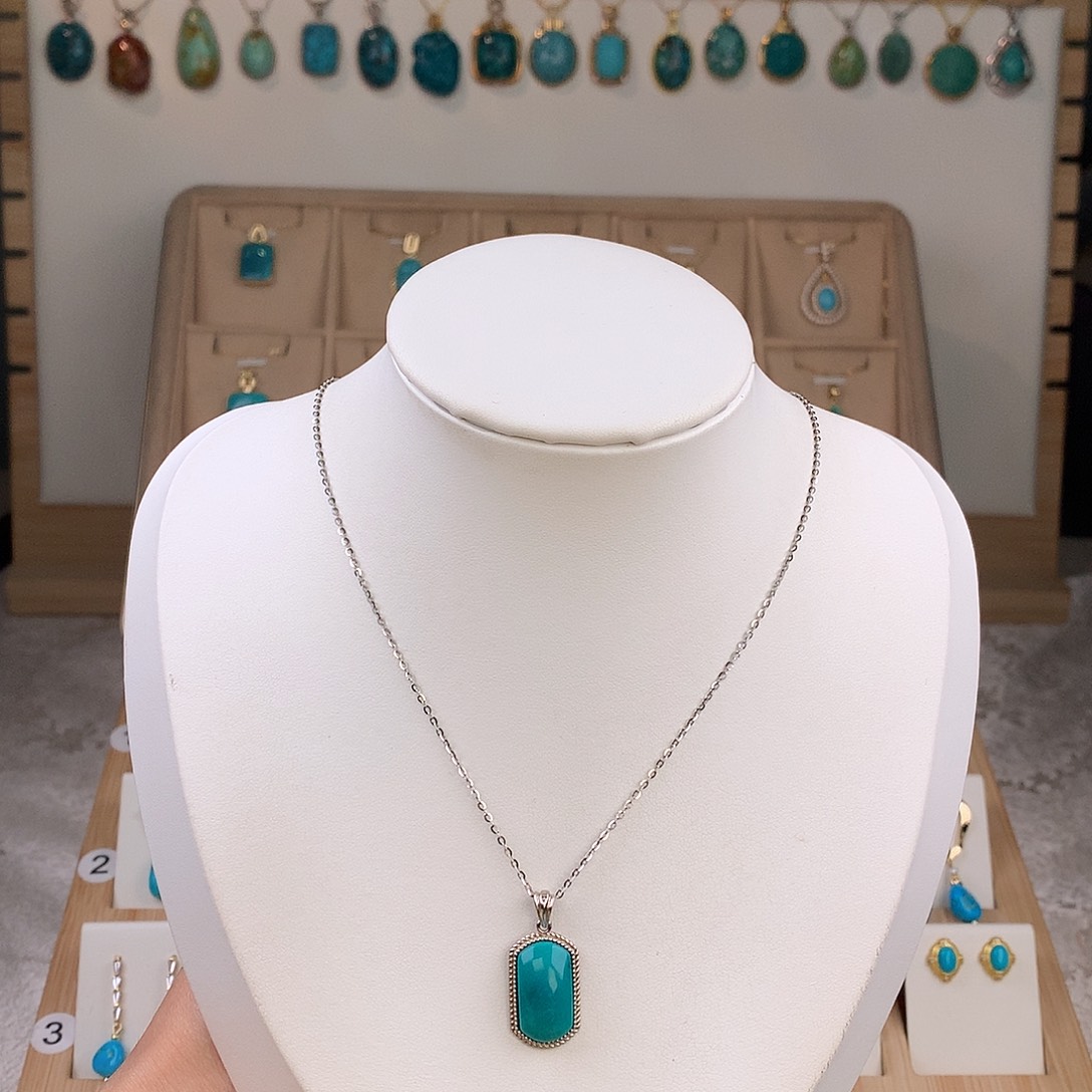 绿松石银S925镶嵌吊坠(不含链)