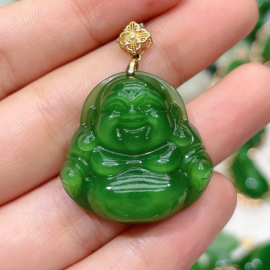和田玉（碧玉）颈饰18K金镶嵌