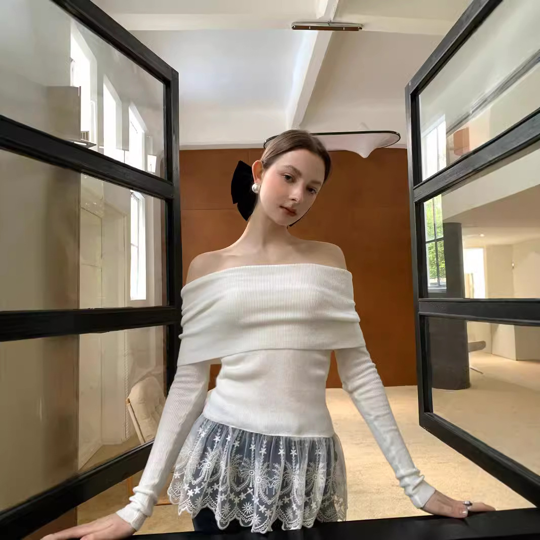 法式名媛纯欲性感一字肩软糯针织衫F1703