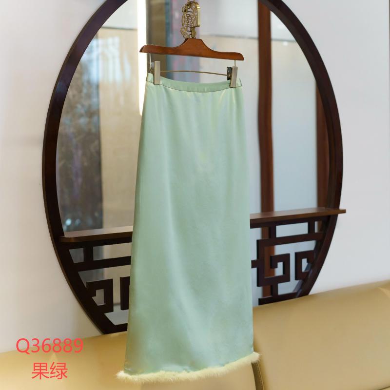 【锦·系】丝毛缎拼水貂毛边新中式桑蚕丝半裙Q-36889-S3149961