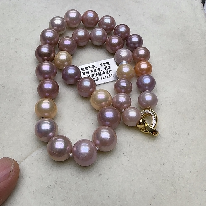 淡水珍珠项链银S925镶嵌11-14mm糖果珍珠项链