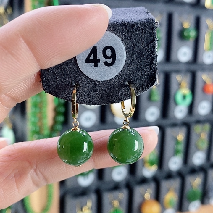 和田玉耳饰18K金镶嵌