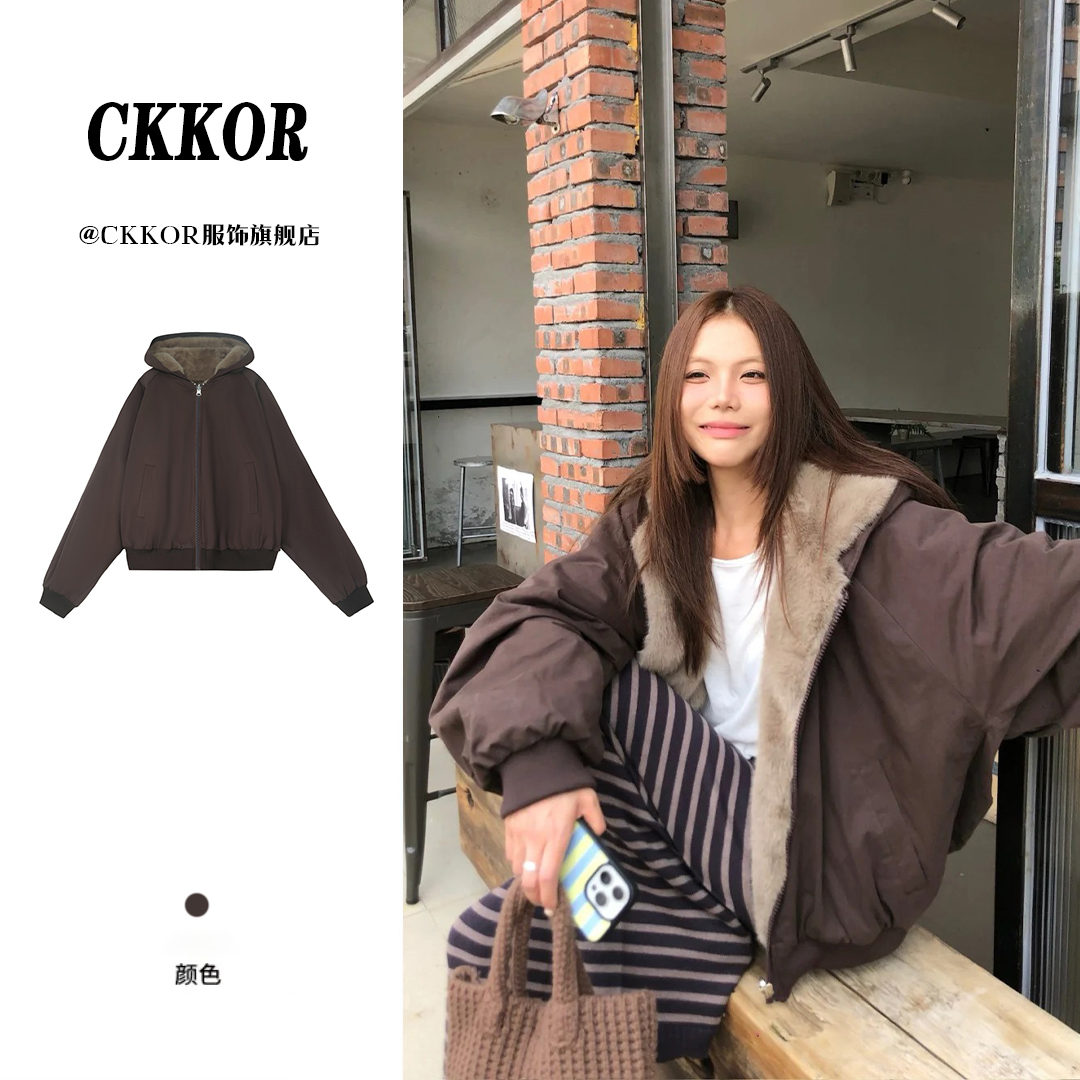 CKKOR双面穿韩版座山雕派克服秋冬季加绒加厚设计感保暖外套男女 