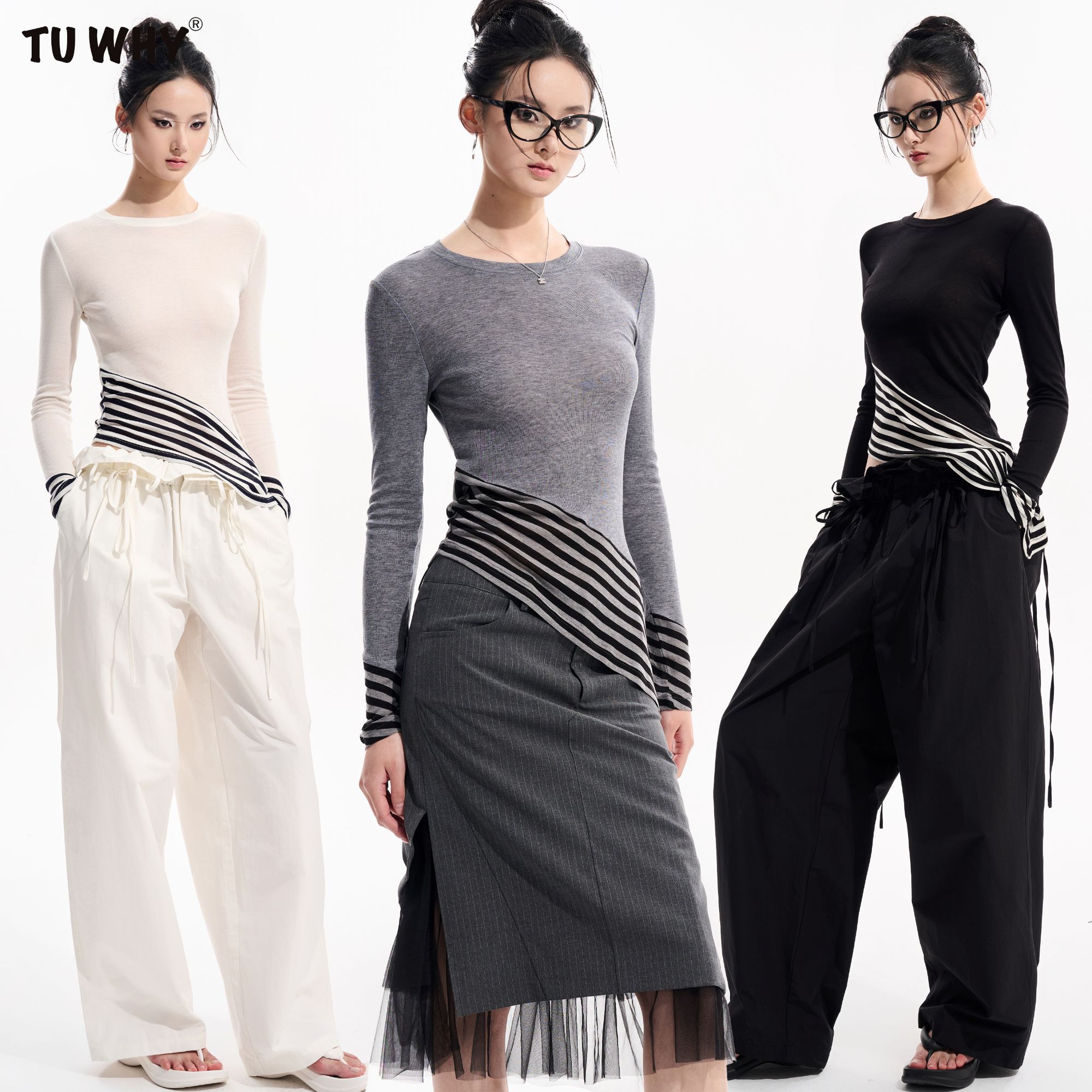 Tuwhy【春夏新品】“柏林记忆”天丝不对称羊毛超薄打底衫上衣女