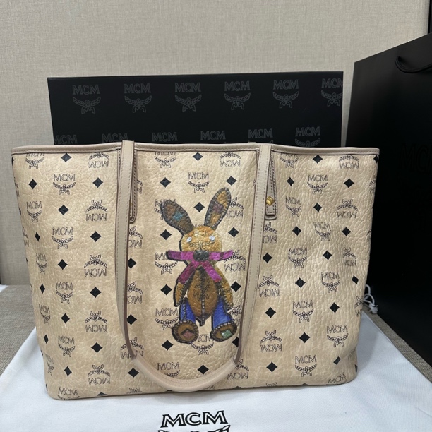 99新 MCM mcm 托特 兔子涂鸦 购物袋 手提包  057 