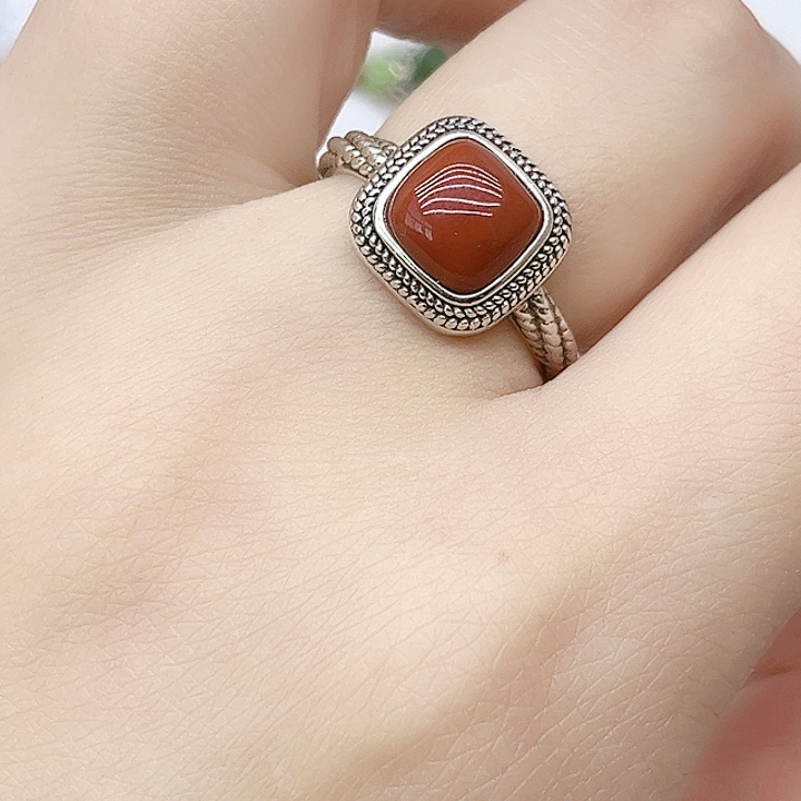 玛瑙/玉髓戒指银S925镶嵌925银