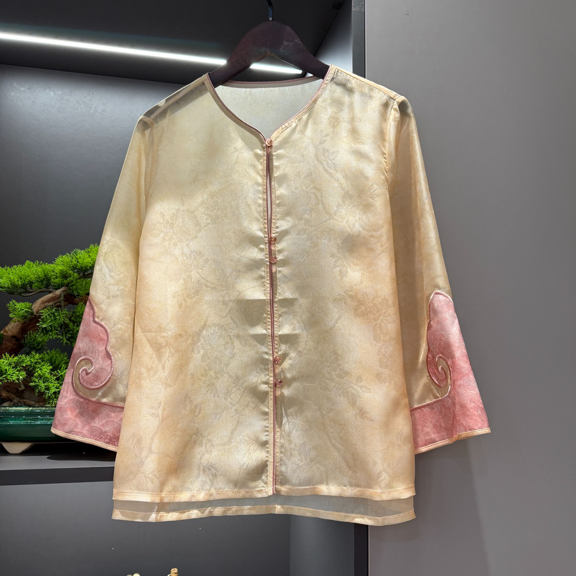 中式开衫复古传统改良素色欧根纱夏季女装宽松上衣3831