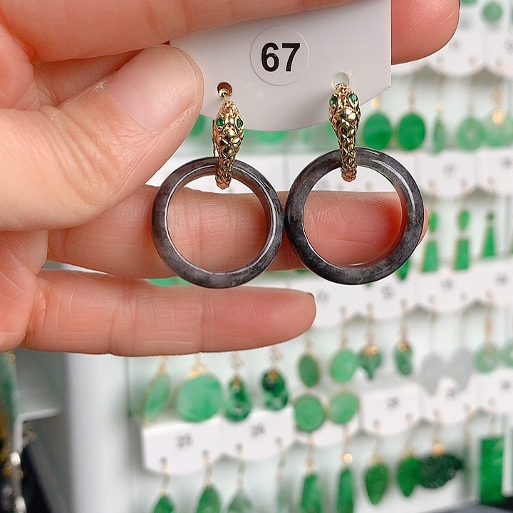 翡翠耳饰银S925镶嵌翡翠