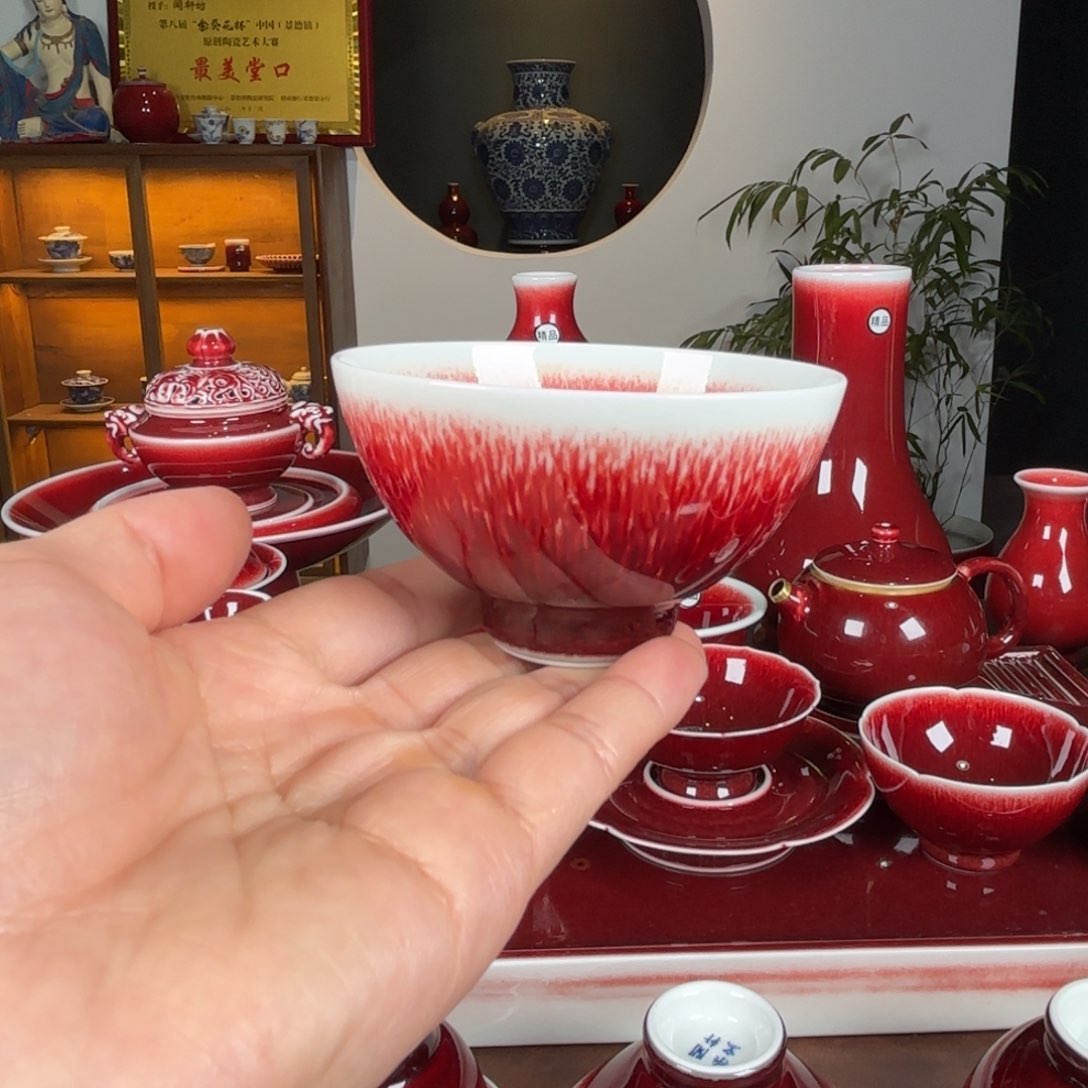 杯景德镇原矿郎红杯柴窑鸡心