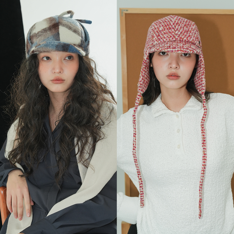 JOJOKUR复古羊毛呢格纹魅力雷锋帽情侣保暖红白护耳帽毛绒飞机帽