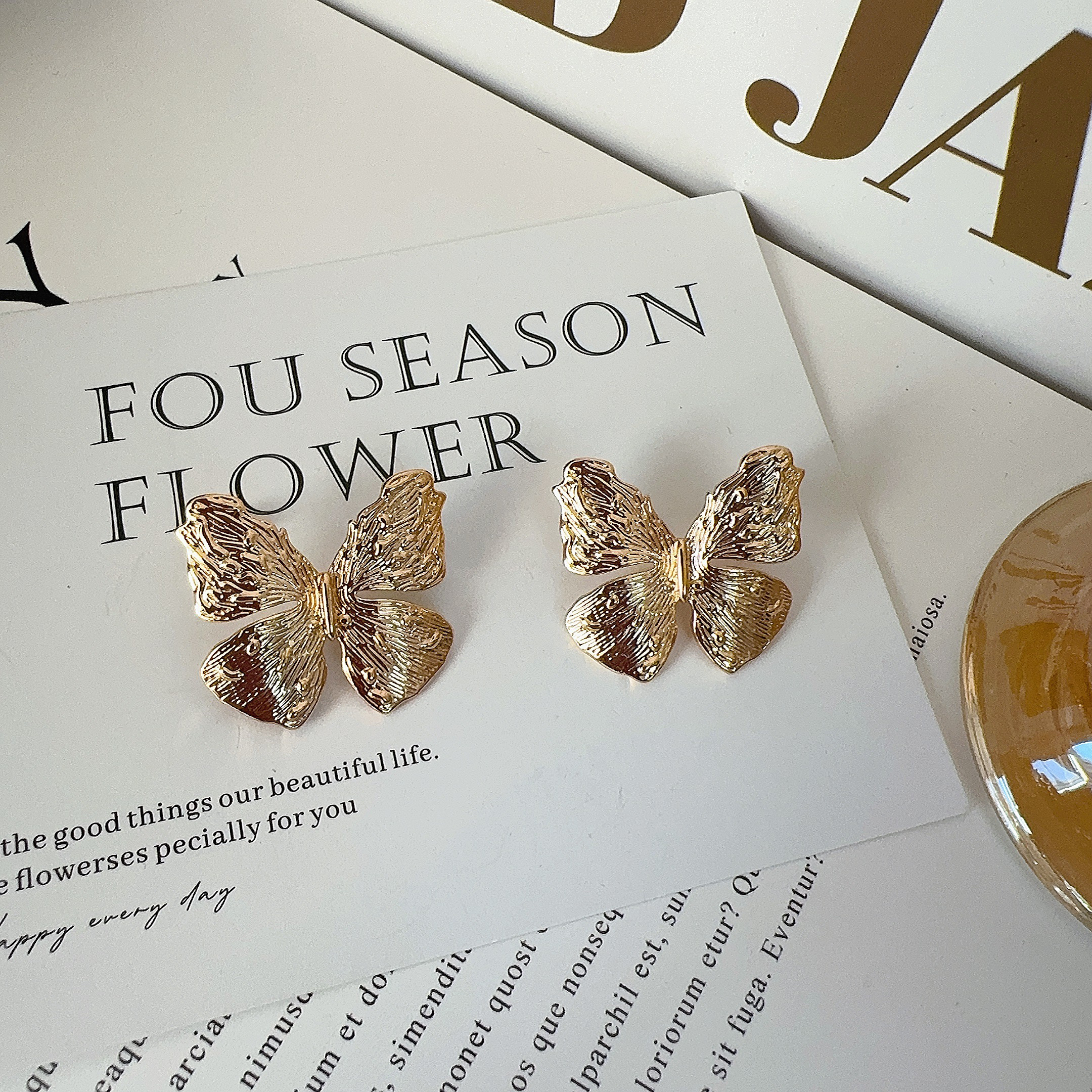 铜合金耳饰 5419 鎏金蝴蝶耳钉