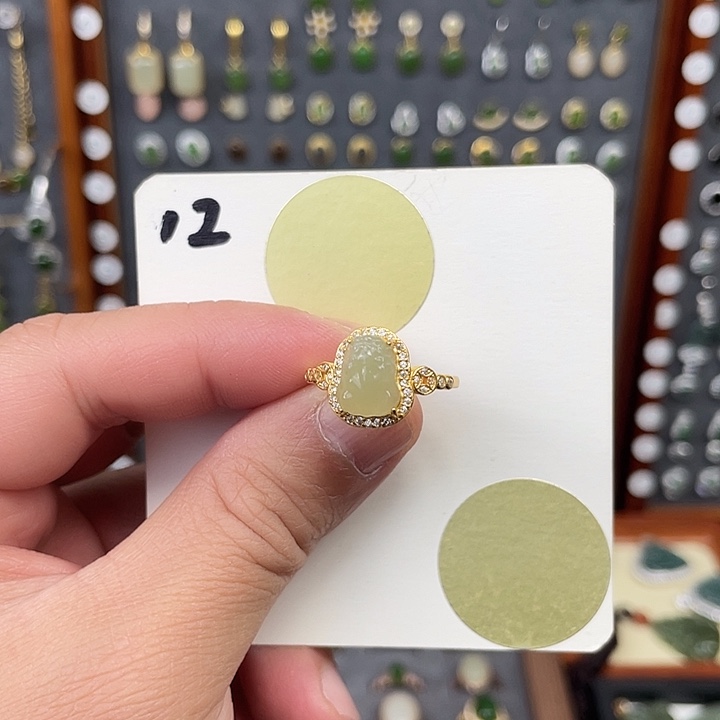 和田玉戒指银S925镶嵌和田玉12