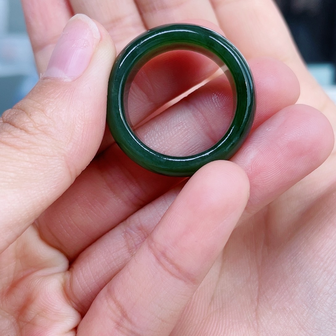 和田玉（碧玉）戒指未镶嵌春**宝碧玉指环24