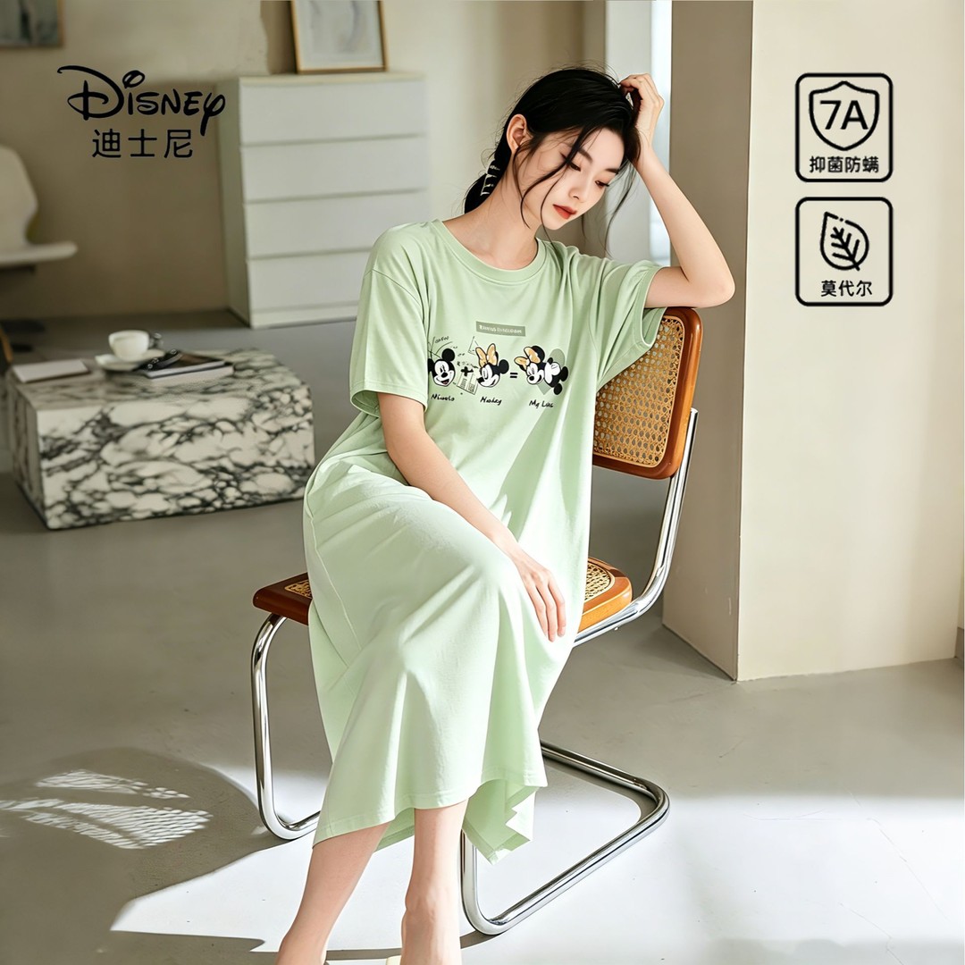 Disney迪士尼夏季新款带胸垫短袖睡裙宽松慵懒外穿舒适家居服2534