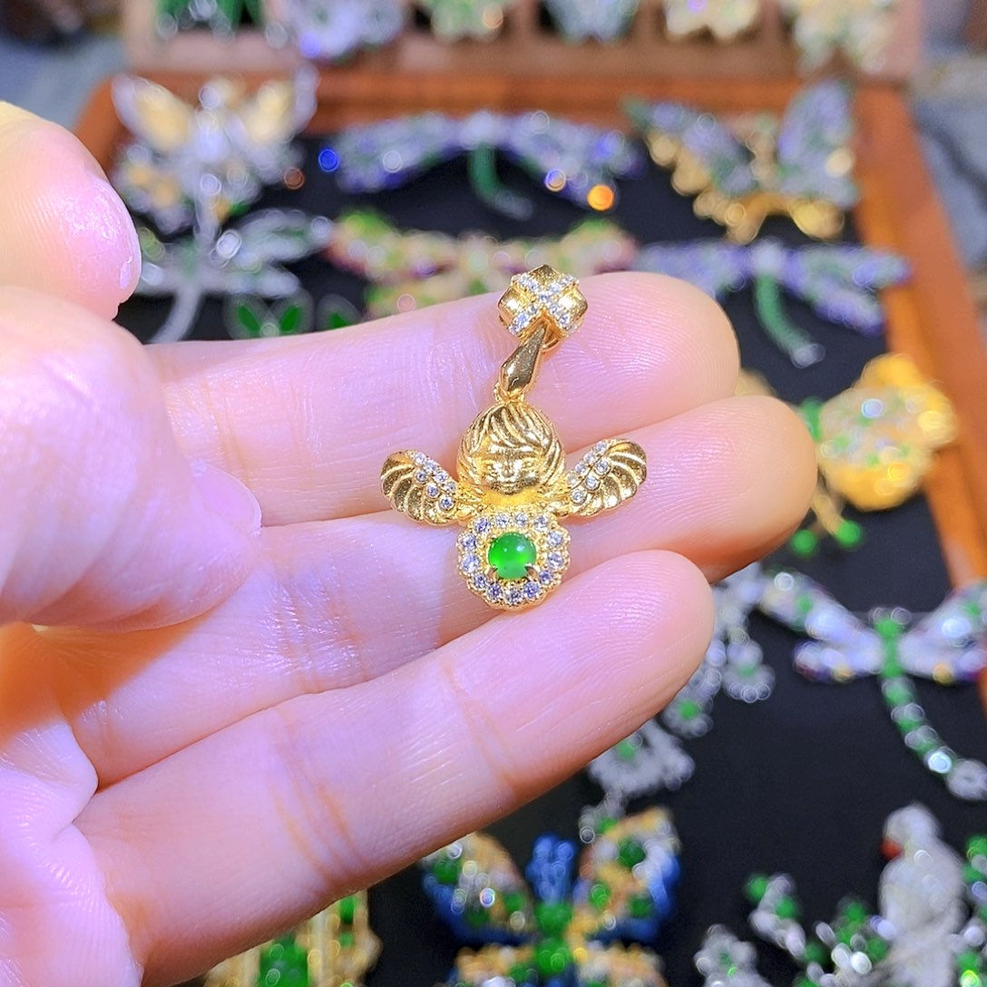 吊坠(不含链)银S925镶嵌翡翠