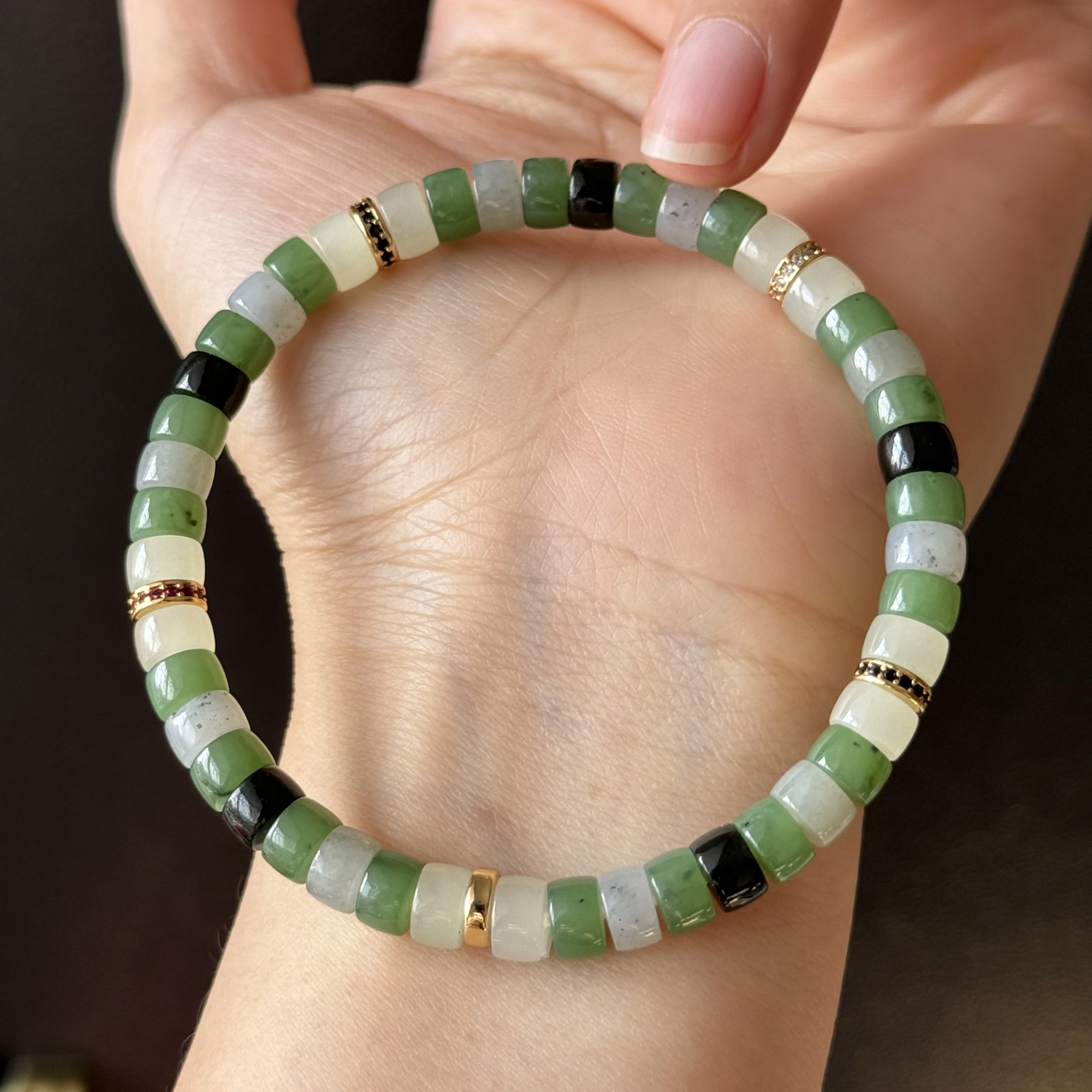 和田玉多宝药片珠国潮合金配饰手串4*6