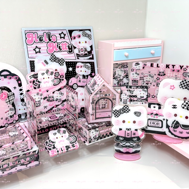 【亚克力片片上新】黑粉小香风kittyDIY手机壳冰箱贴PP夹钥匙扣