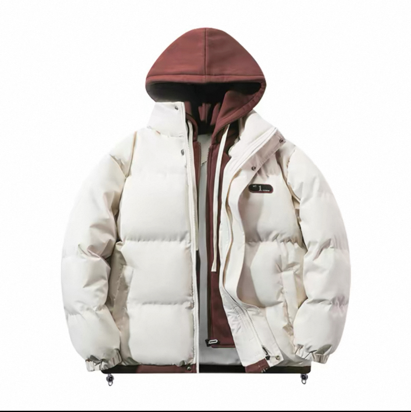 休闲保暖时尚加厚连帽假两件棉服冬季宽松男女外套Y068