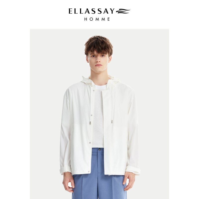 【37.9%桑蚕丝】 ELLASSAY歌力思男装秋冬防泼水拉链连帽夹克外套男