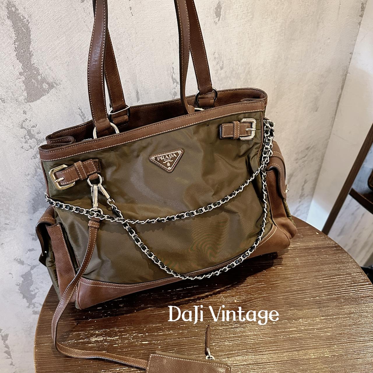 95新 Prada/普拉达 大吉中古/Prada普拉达军绿拼棕机车单肩包