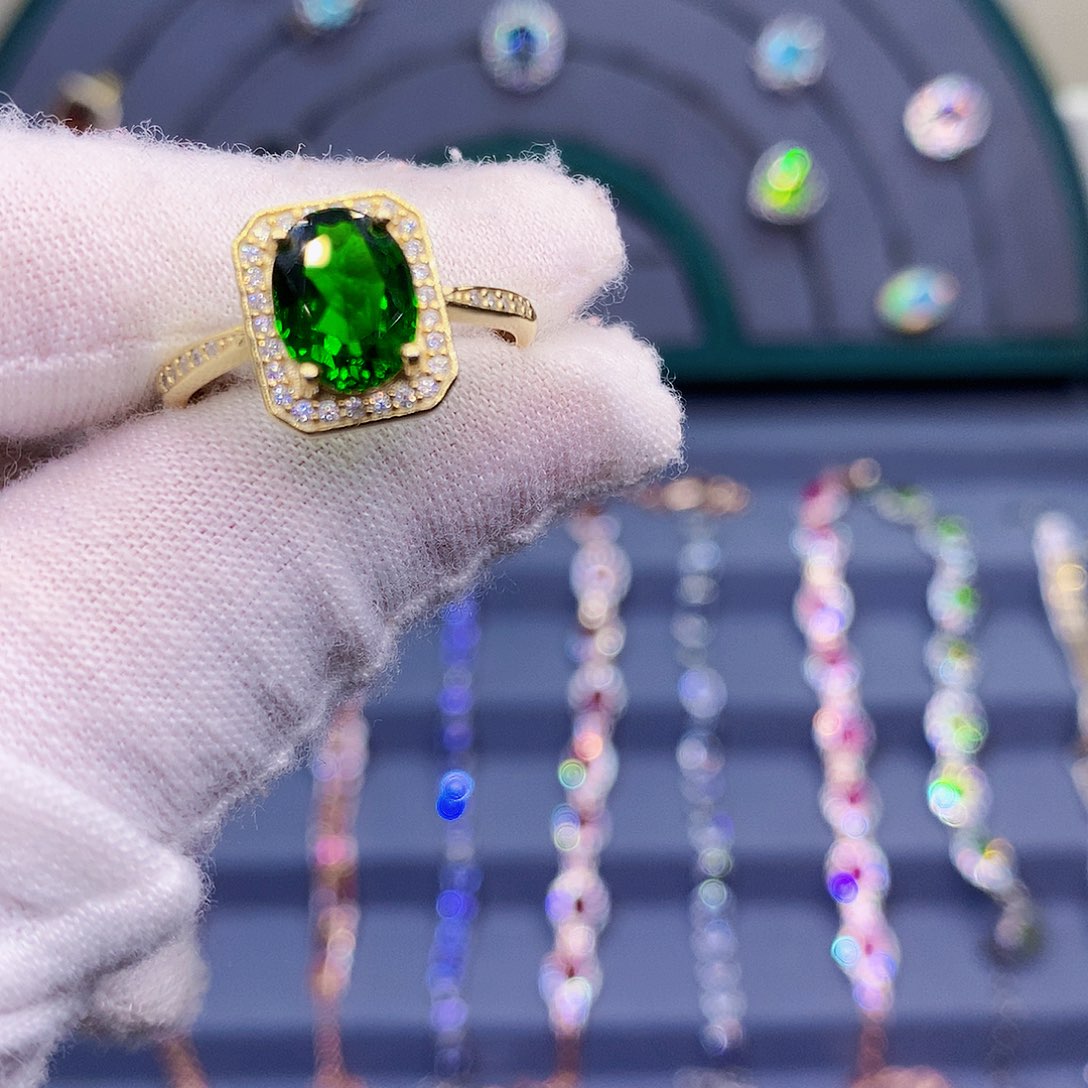 戒指透辉石银S925镶嵌