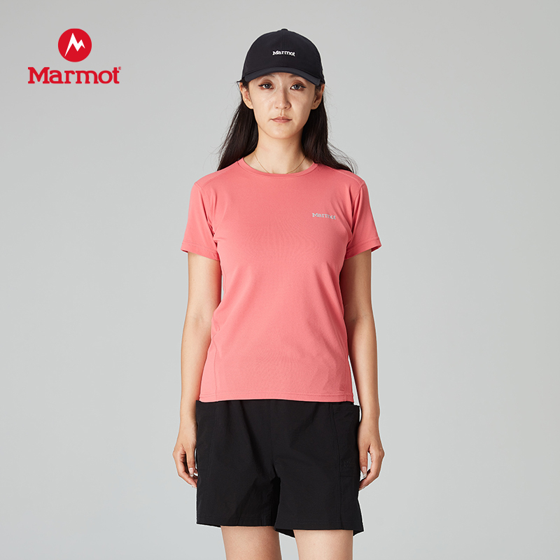 MARMOT土拨鼠 纯色时尚透气圆领夏季休闲短袖印花户外运动速干T恤