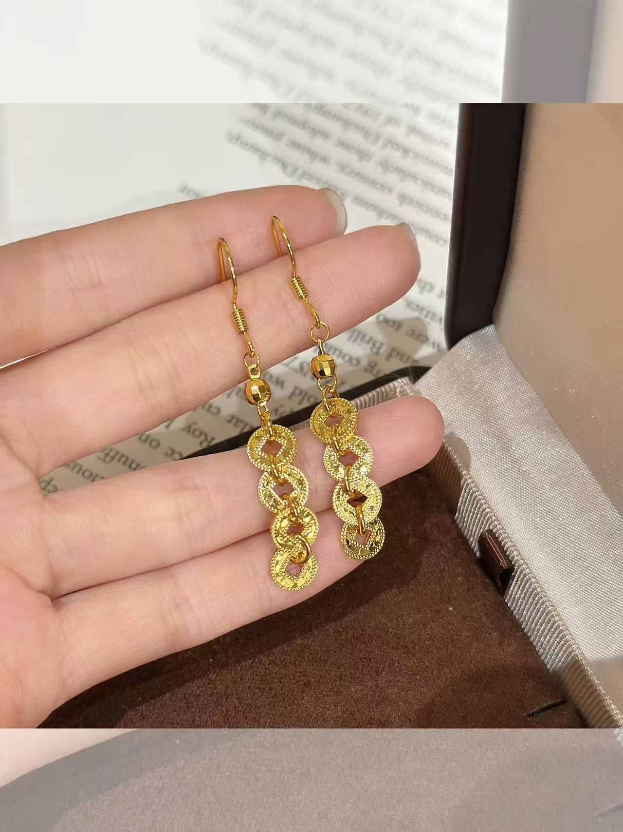 合金耳饰 64号长款金色日韩轻奢精美耳钩款气质百搭88171