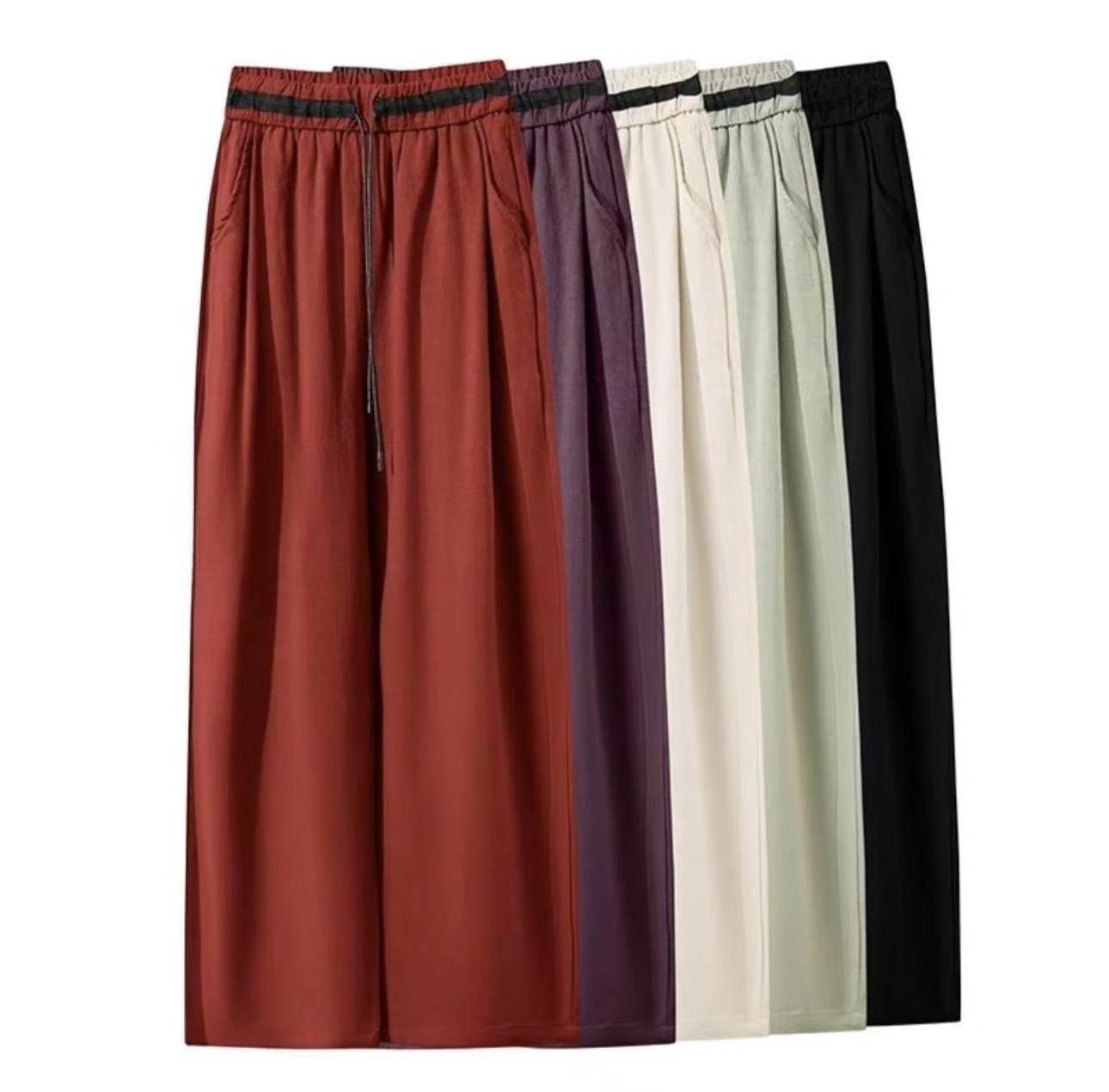 【专柜新品】奢华亚麻夏季窄版直筒裤显瘦垂感中高腰设计