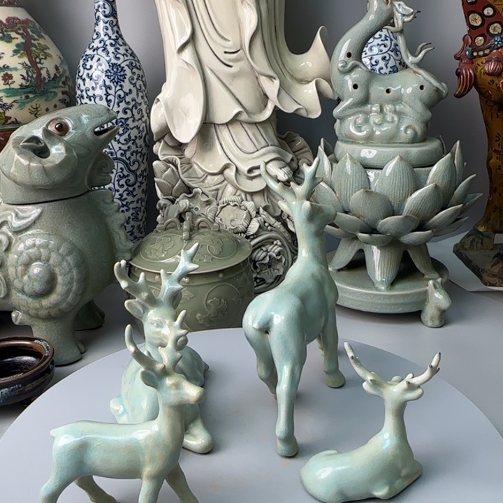 瓷片一家四口小鹿